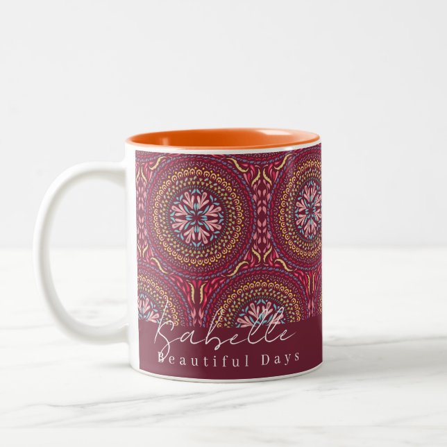 Caneca De Café Em Dois Tons Mandala Magenta (Esquerda)
