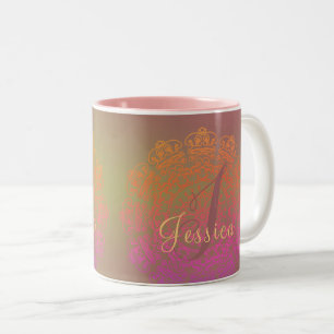 Caneca De Café Em Dois Tons Mandala para o Monograma de Cor do outono