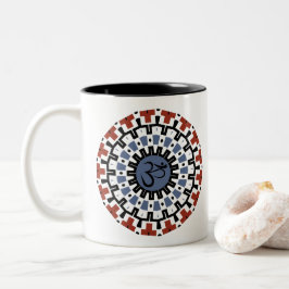Caneca De Café Em Dois Tons Mandala Yoga Om Blue Rust Caleidoscópio