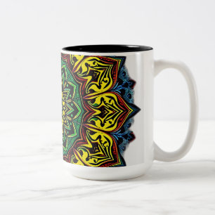 Caneca De Café Em Dois Tons Mandalas Culturais com Padrões Geométricos