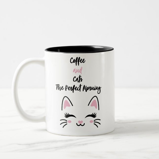 Caneca De Café Em Dois Tons Mangueira do Gato Engraçado - Café e Gatos = Felic (Esquerda)
