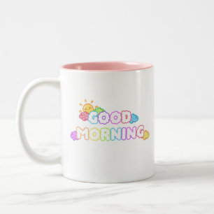 Caneca De Café Em Dois Tons Manhã Kawaii Sol & Nuvens Arco-íris