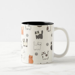 Caneca De Café Em Dois Tons "Manhãs Meow-gicas" – Padrão Sem Costura de Gatinh