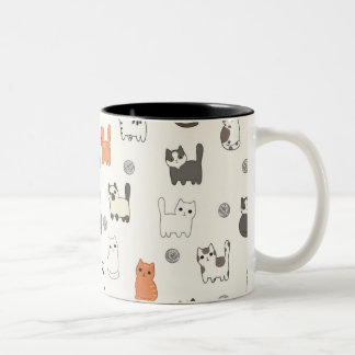 Caneca De Café Em Dois Tons "Manhãs Meow-gicas" – Padrão Sem Costura de Gatinh