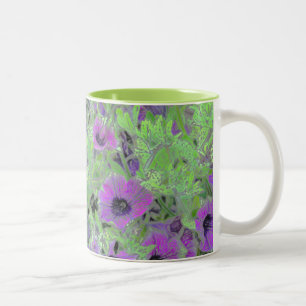Caneca De Café Em Dois Tons MANIPULAÇÃO DE FOTOGRAFIA Foral, PETUNIAS PURPÚBLI