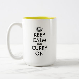 Caneca De Café Em Dois Tons Mantenha a calma e continue com o curry engraçado