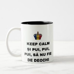 CANECA DE CAFÉ EM DOIS TONS MANTENHA A CALMA E FRANGO, FRANGO, FRANGO, PARA NÃ