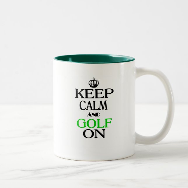 Caneca De Café Em Dois Tons Mantenha a calma e o golfe sobre (Direita)