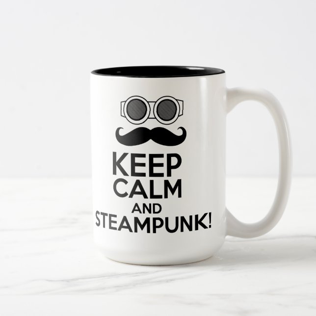 Caneca De Café Em Dois Tons Mantenha a calma e o Steampunk (Direita)