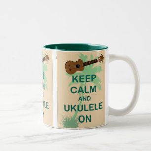 Caneca De Café Em Dois Tons Mantenha a calma e o Ukulele no impressão origina
