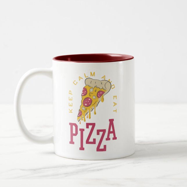 Caneca De Café Em Dois Tons Mantenha Calma E Coma Pizza Engraçados Comidas (Esquerda)