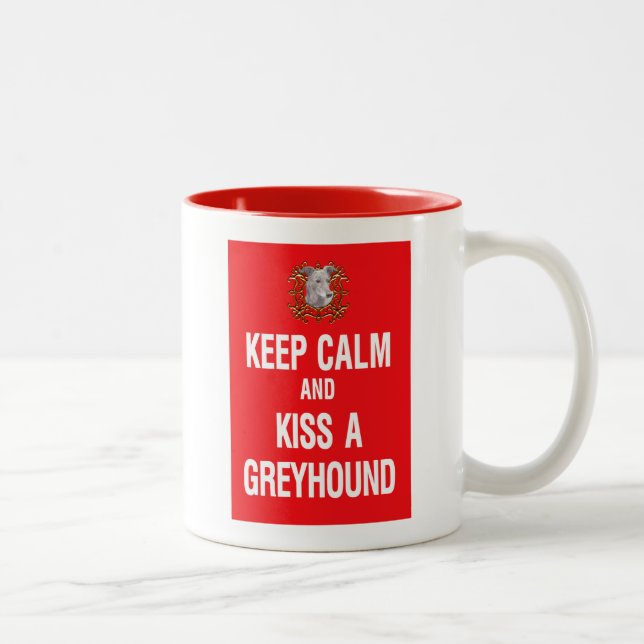 Caneca De Café Em Dois Tons Mantenha o galgo calmo do beijo (Direita)