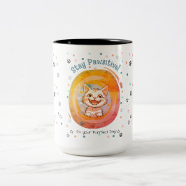 Caneca De Café Em Dois Tons Mantenha-Se Pawsitive Gift Minimalista De Gata De 