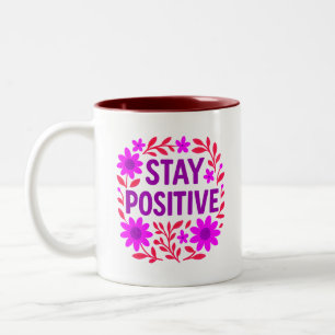 Caneca De Café Em Dois Tons Manter Citação Motivacional Floral Positiva