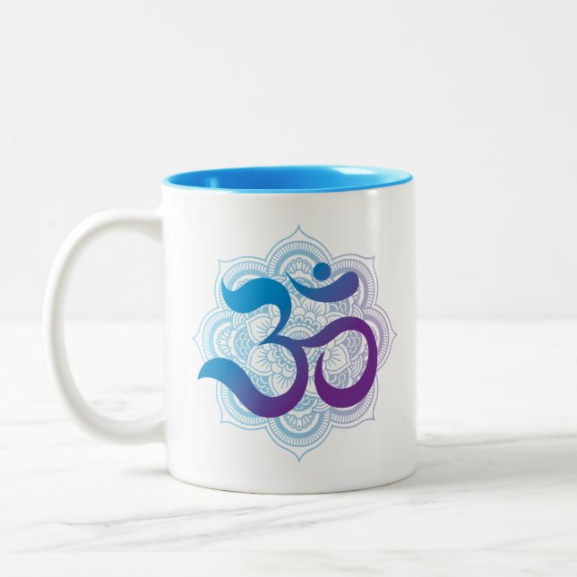 Caneca De Café Em Dois Tons Mantra Purple Blue Om (Esquerda)
