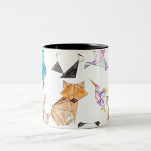 Caneca De Café Em Dois Tons Mão bonito animais de papel geométricos tirados 