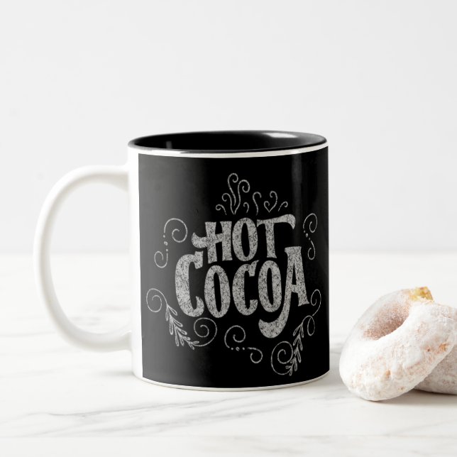 Caneca De Café Em Dois Tons Mão de Cacau quente - Contorno (Com Donut)