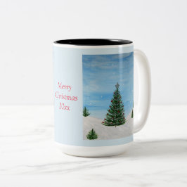 Caneca De Café Em Dois Tons Mão de café personalizada de pintura de Natal feli