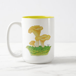 Caneca De Café Em Dois Tons Mão Desenhada Chanterelle Mushroom
