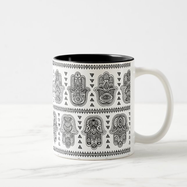 Caneca De Café Em Dois Tons Mão indiana Doodle tirado de Hamsa (Direita)