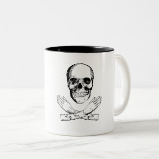 Caneca De Café Em Dois Tons Mãos do crânio e mecânica