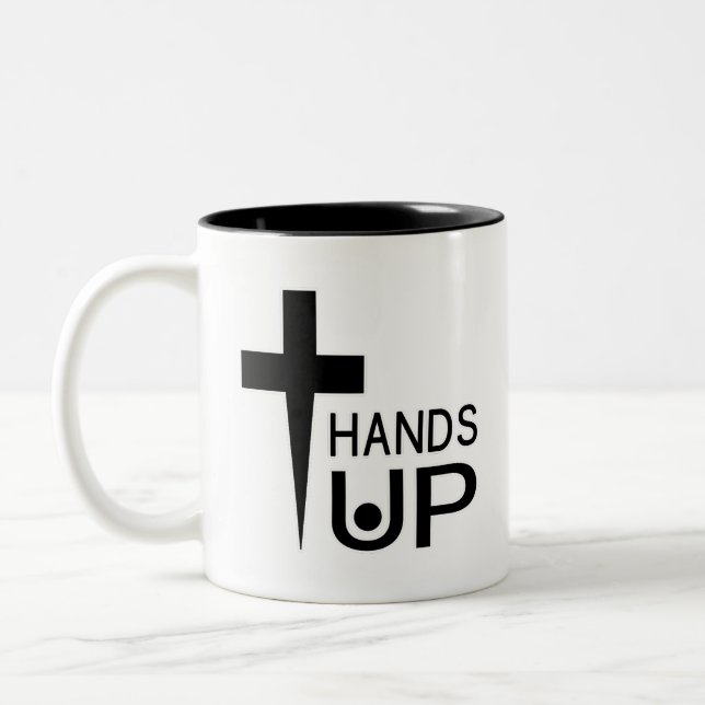 Caneca De Café Em Dois Tons Mãos para Cima (Esquerda)