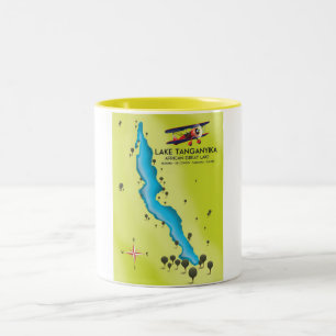 Caneca De Café Em Dois Tons Mapa africano do lago Tanganyika do lago grande