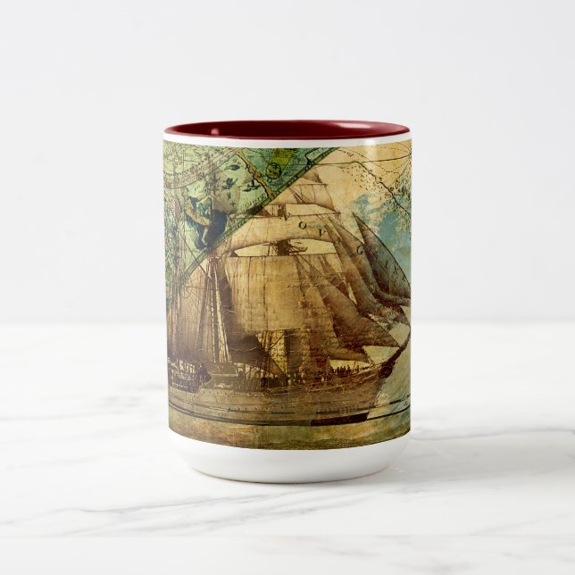 Caneca De Café Em Dois Tons Mapa antigo - Café-, Tea Mug, Taça (Centro)