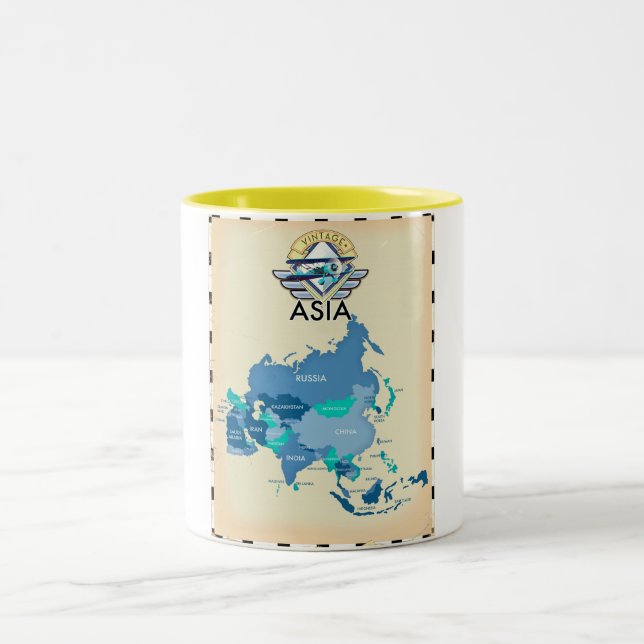Caneca De Café Em Dois Tons Mapa Antigo da Ásia (Centro)