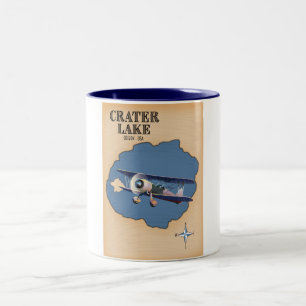 Caneca De Café Em Dois Tons Mapa antigo do Lago Crater Oregon EUA