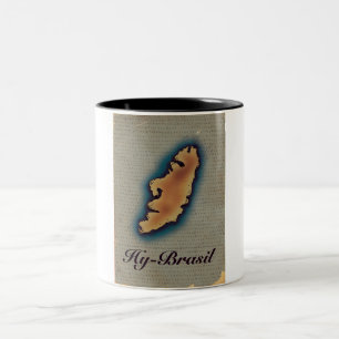 Caneca De Café Em Dois Tons Mapa Antigo Mitológico Hy-Brazil