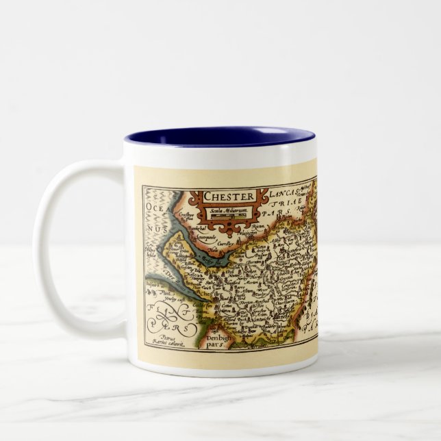 Caneca De Café Em Dois Tons Mapa Antiquário do Condado de Cheshire (Chester) I (Esquerda)