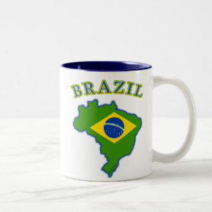 Caneca De Café Em Dois Tons Mapa/bandeira de Brasil