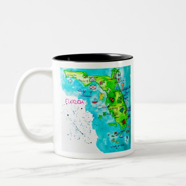 Caneca De Café Em Dois Tons Mapa da aguarela de Florida (Esquerda)