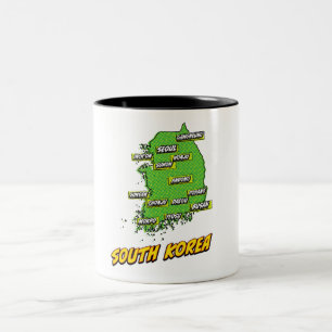 Caneca De Café Em Dois Tons Mapa da Coreia do Sul ilustrado em Pop Art