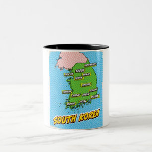 Caneca De Café Em Dois Tons Mapa da Coreia do Sul ilustrado em Pop Art