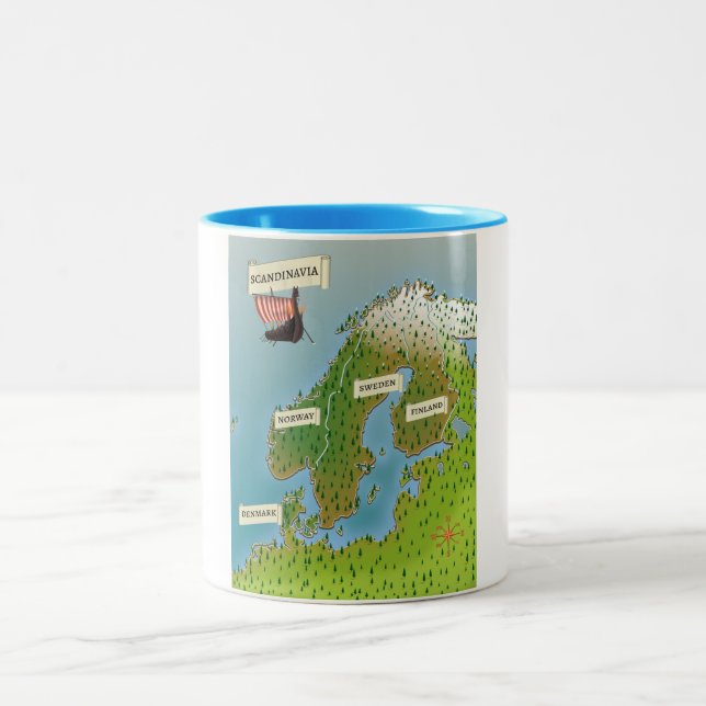 Caneca De Café Em Dois Tons Mapa da Escandinávia (Centro)