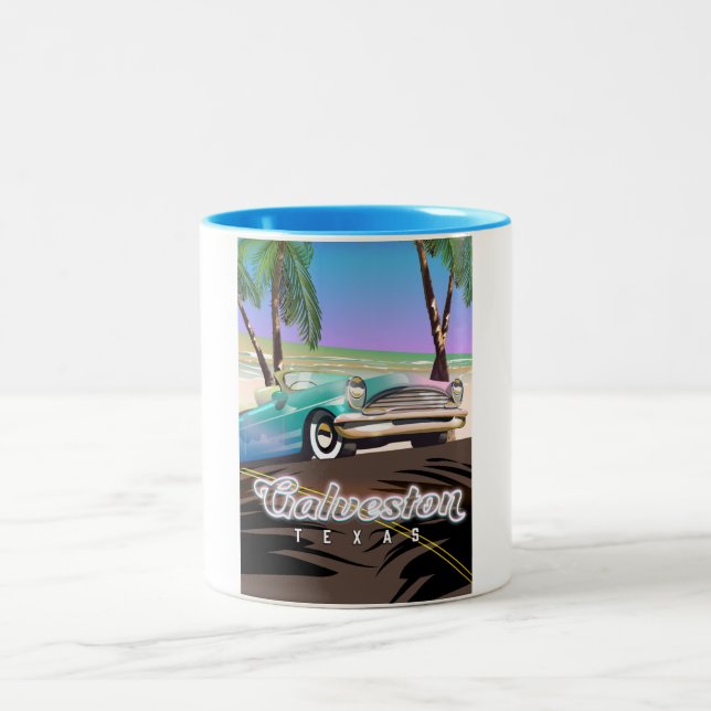 Caneca De Café Em Dois Tons Mapa da Ilha Galveston Texas EUA (Centro)