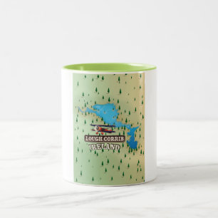 Caneca De Café Em Dois Tons Mapa da Vintagem Lough Corrib Ireland.
