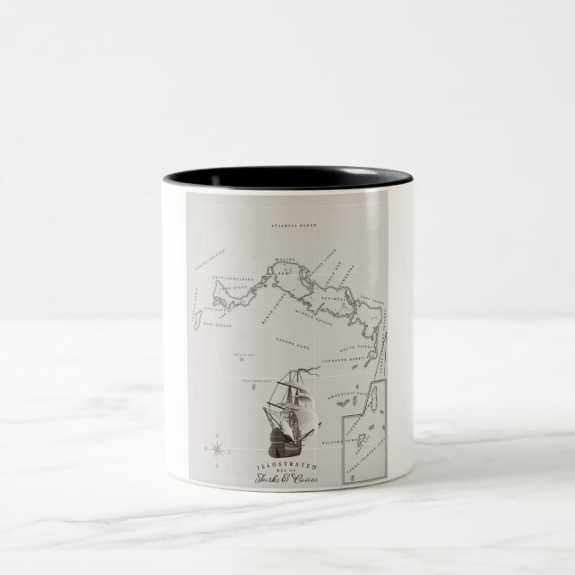 Caneca De Café Em Dois Tons Mapa das Ilhas Turcas e Caicos (Centro)
