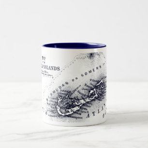 Caneca De Café Em Dois Tons Mapa de Bermuda do vintage, azul escuro