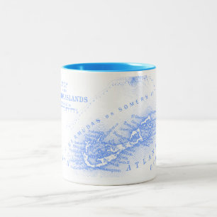 Caneca De Café Em Dois Tons Mapa de Bermuda do vintage, luz - azul