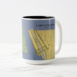 CANECA DE CAFÉ EM DOIS TONS MAPA DE CARPENTERSVILLE DUNDEE ILLINOIS 1871