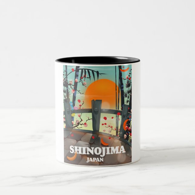 Caneca De Café Em Dois Tons mapa de cartaz de viagem de Shinojima (Centro)