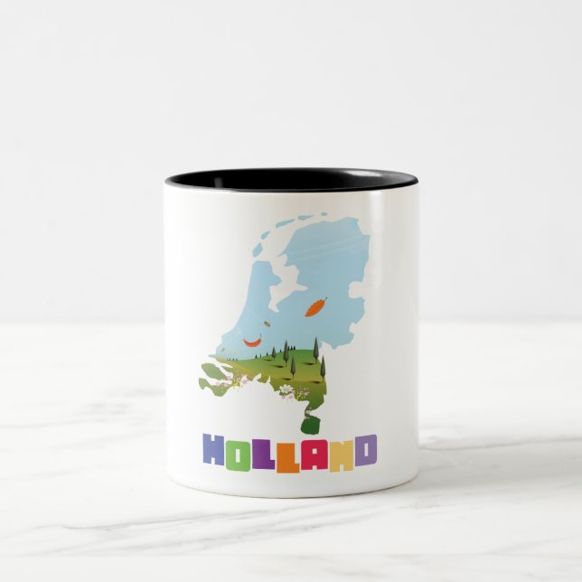 Caneca De Café Em Dois Tons mapa de desenhos holandeses (Centro)