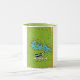 Caneca De Café Em Dois Tons Mapa de Devi's Lake North Dakota USA