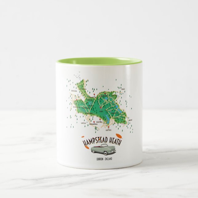 Caneca De Café Em Dois Tons Mapa de Hampstead Heath Londres Inglaterra (Centro)