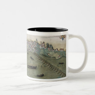 Caneca De Café Em Dois Tons Mapa de Varsóvia, de "Civitates Orbis Terrarum"