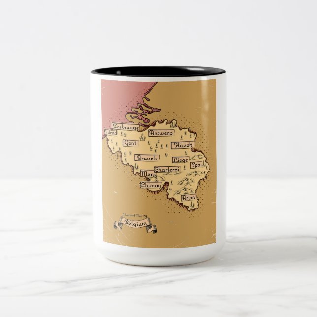 Caneca De Café Em Dois Tons Mapa de viagem antigo da Bélgica (Centro)