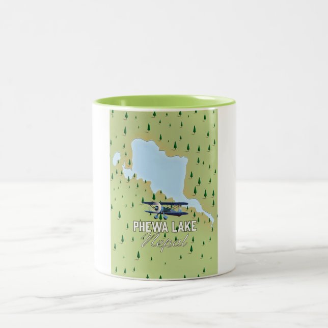 Caneca De Café Em Dois Tons Mapa de viagem do Lago Phewa Nepal (Centro)